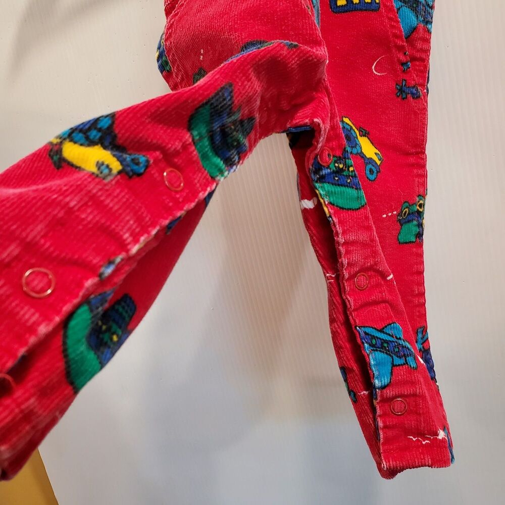 Vintage 6-9 mos OshKosh B’Gosh Red Corduroy Overalls Vehicles bus truck plane - Picture 6 of 8
